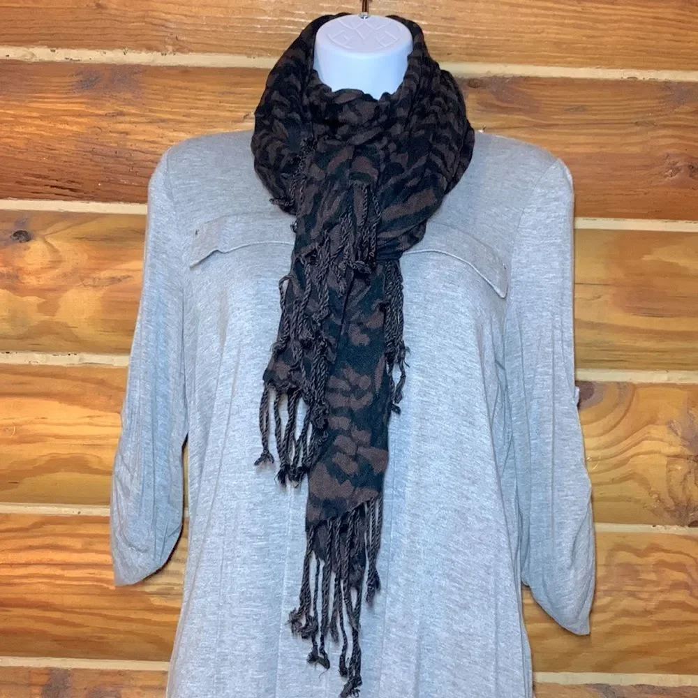 Tiger Animal Print Scarf with Fringe